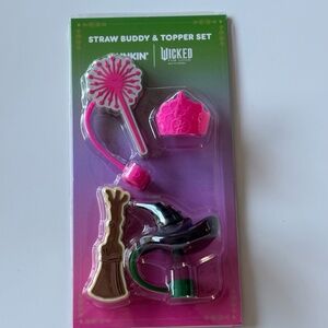 NEW Dunkin Wicked For Good Straw Buddy Topper Limited Edition Elphaba Glinda